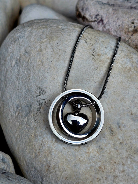 Stainless steel double circle with heart