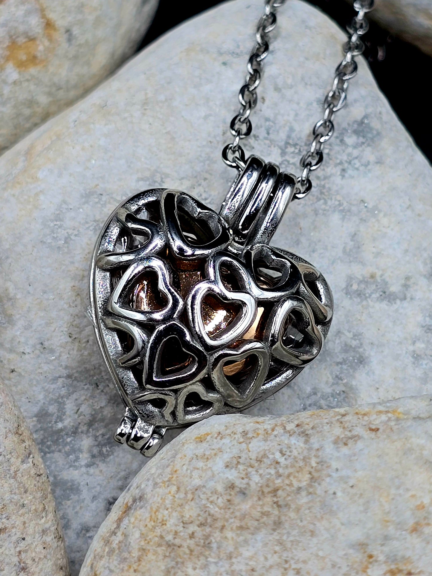 Stainless steel silver and rose gold hearts