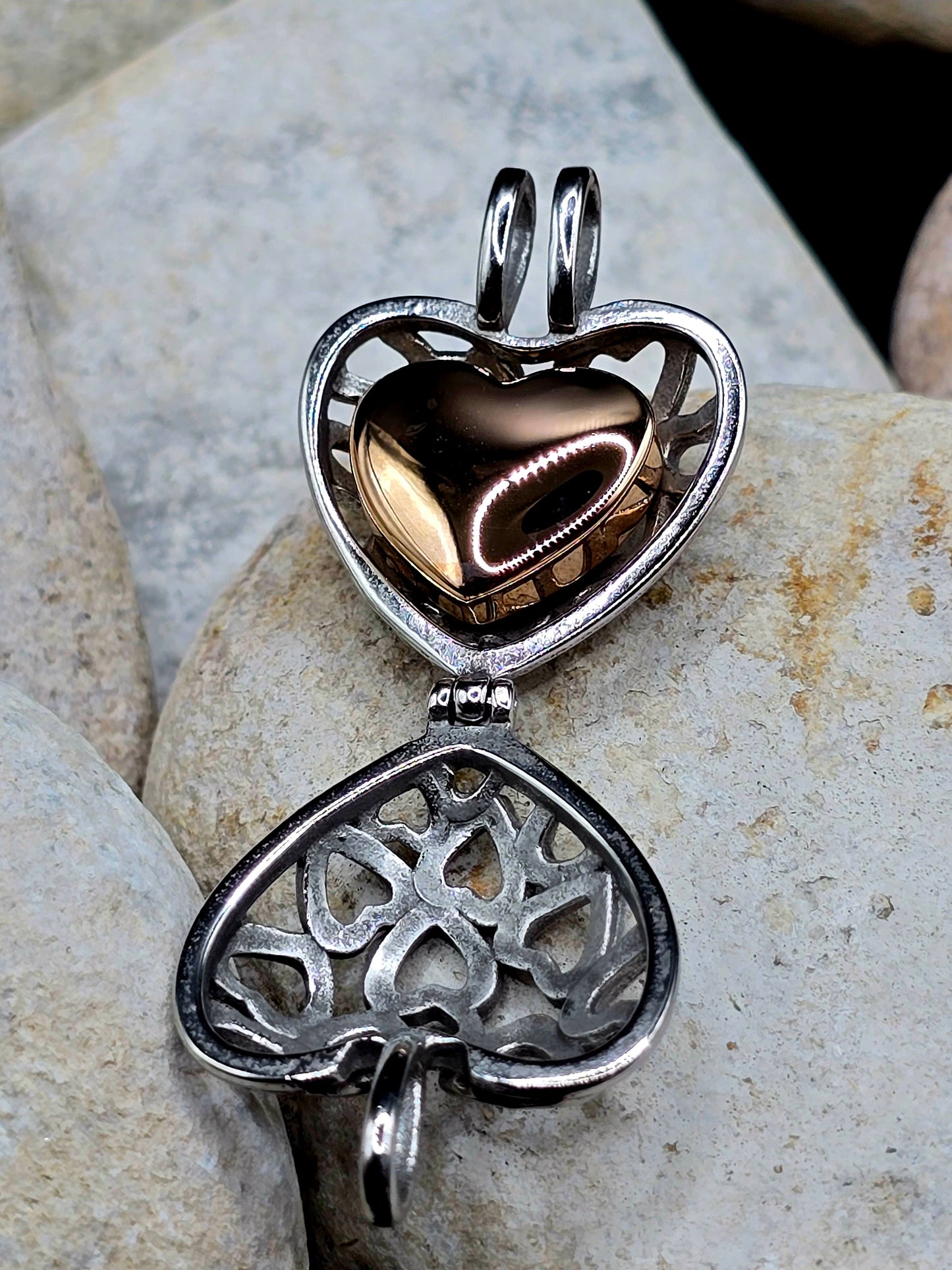 Stainless steel silver and rose gold hearts