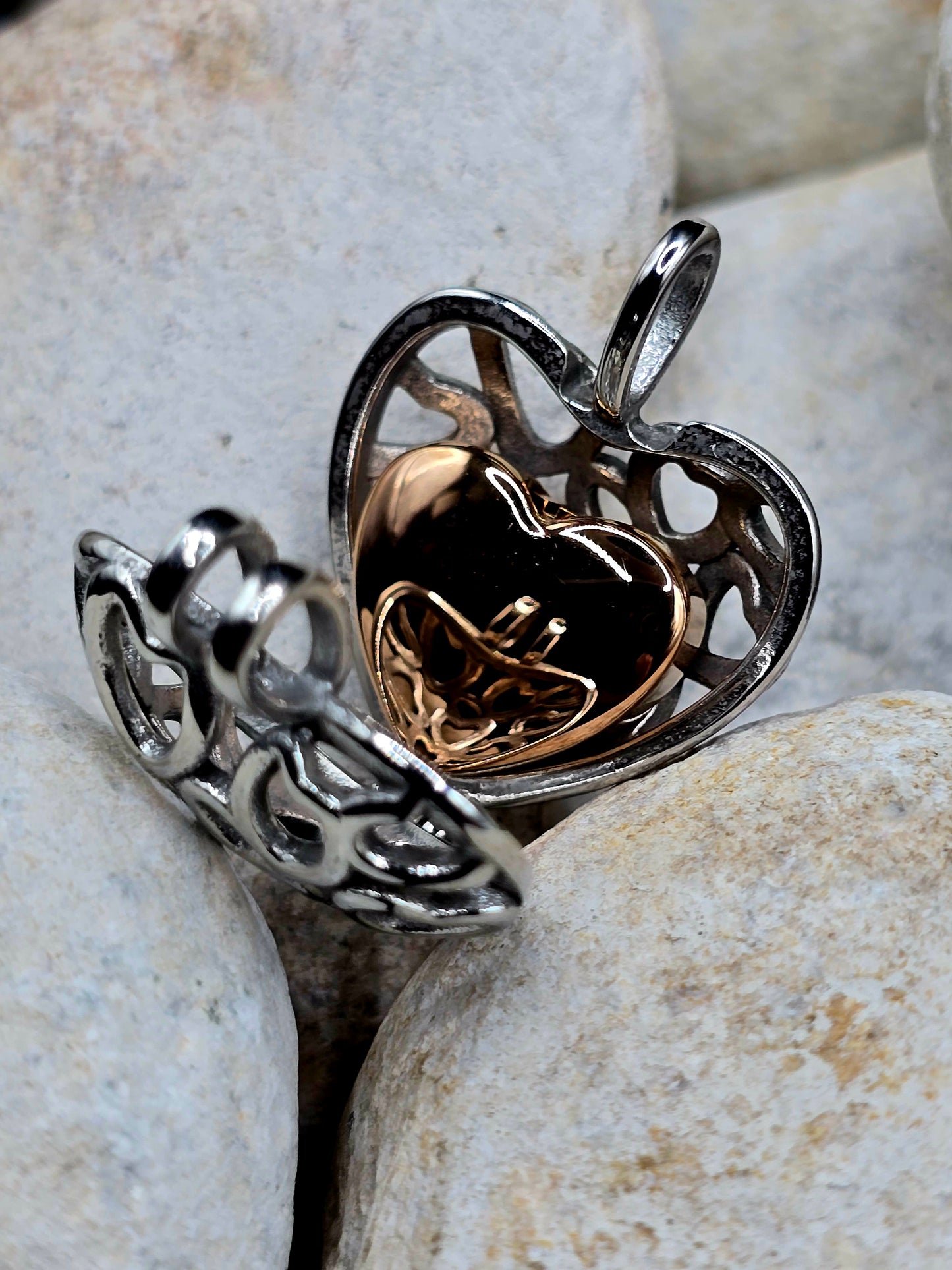 Stainless steel silver and rose gold hearts