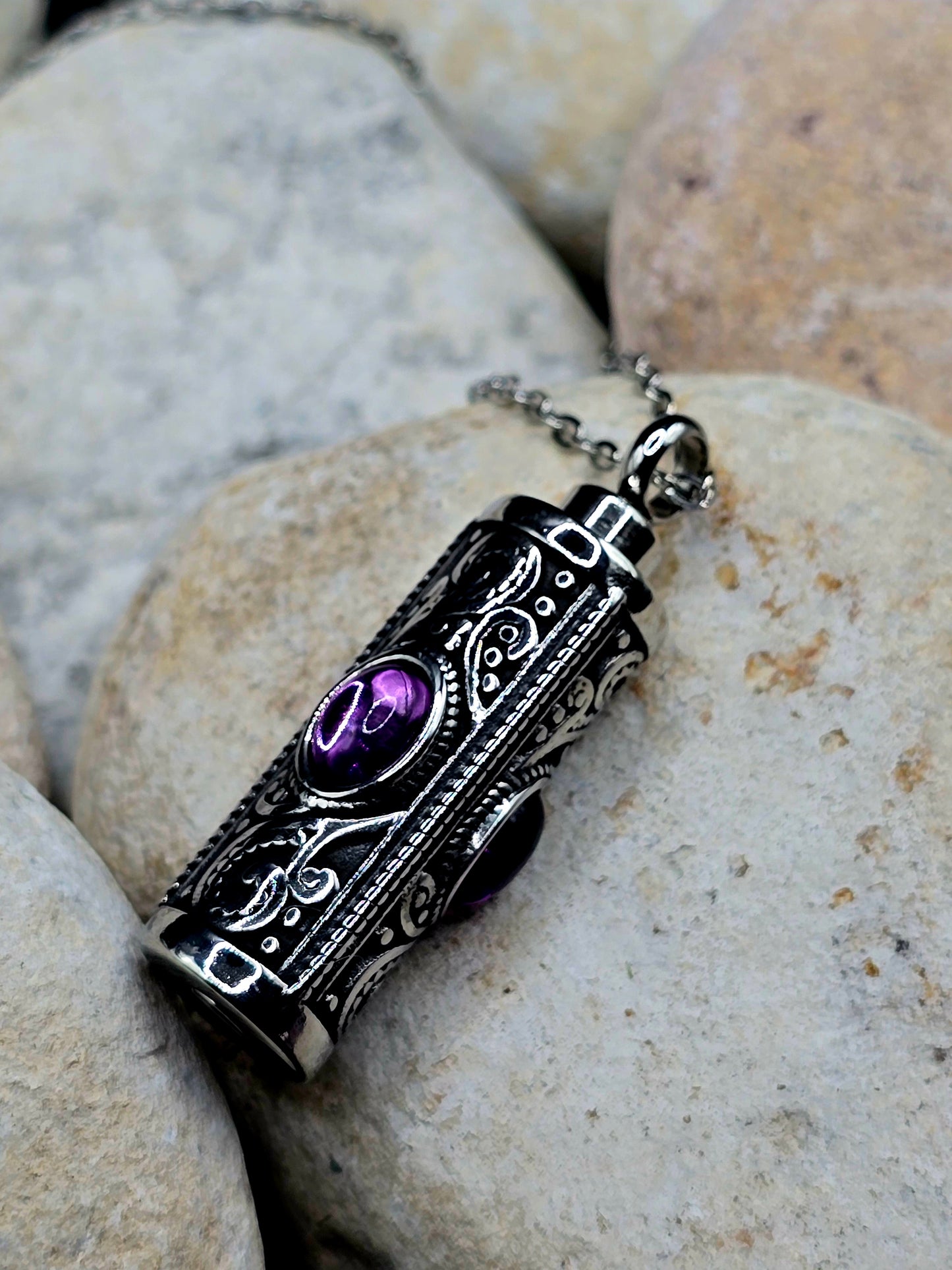 Stone Urn Necklace - Stainless Steel Memorial Jewelry